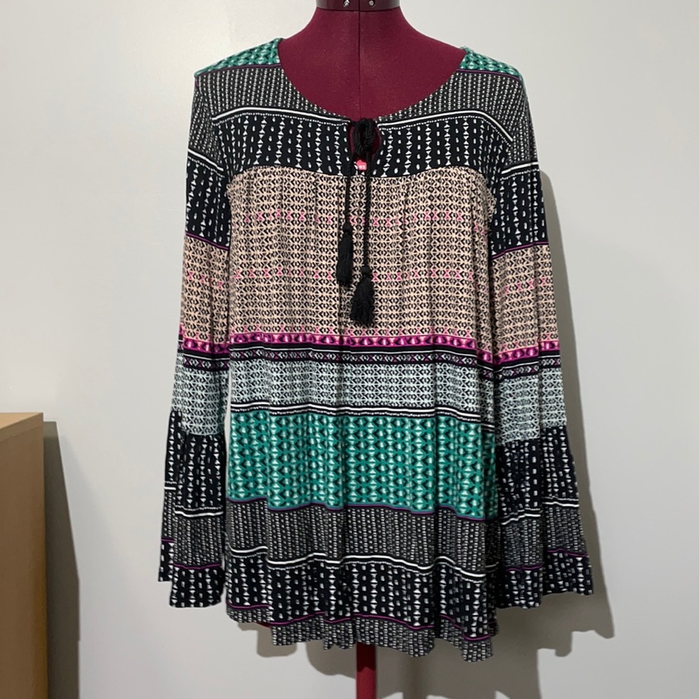 Style & Co. patterned blouse with tassel - Picture 1 of 7